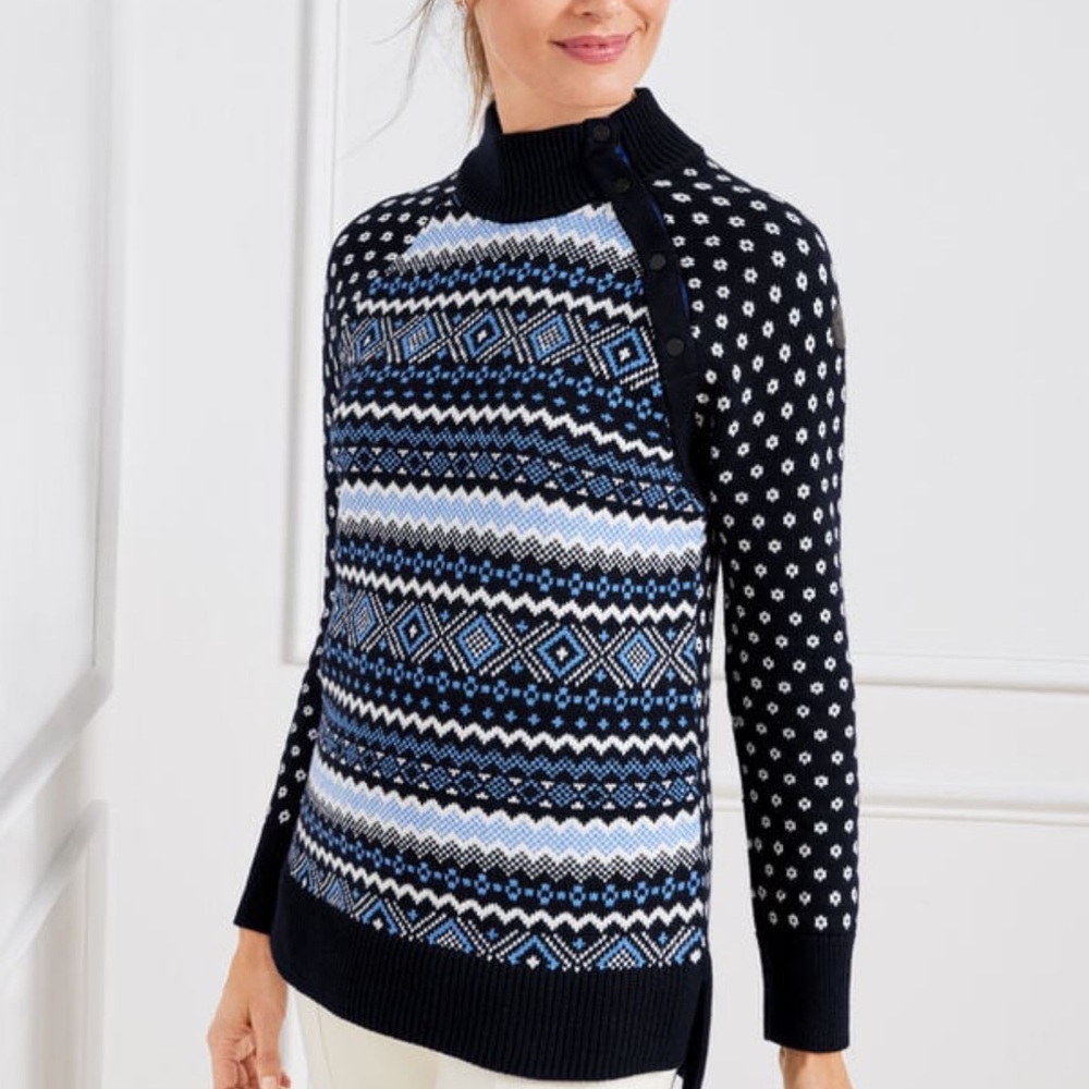 Talbots THERMOLITE® SNAP BUTTON MOCKNECK SWEATER - FAIR ISLE New Large Petite
